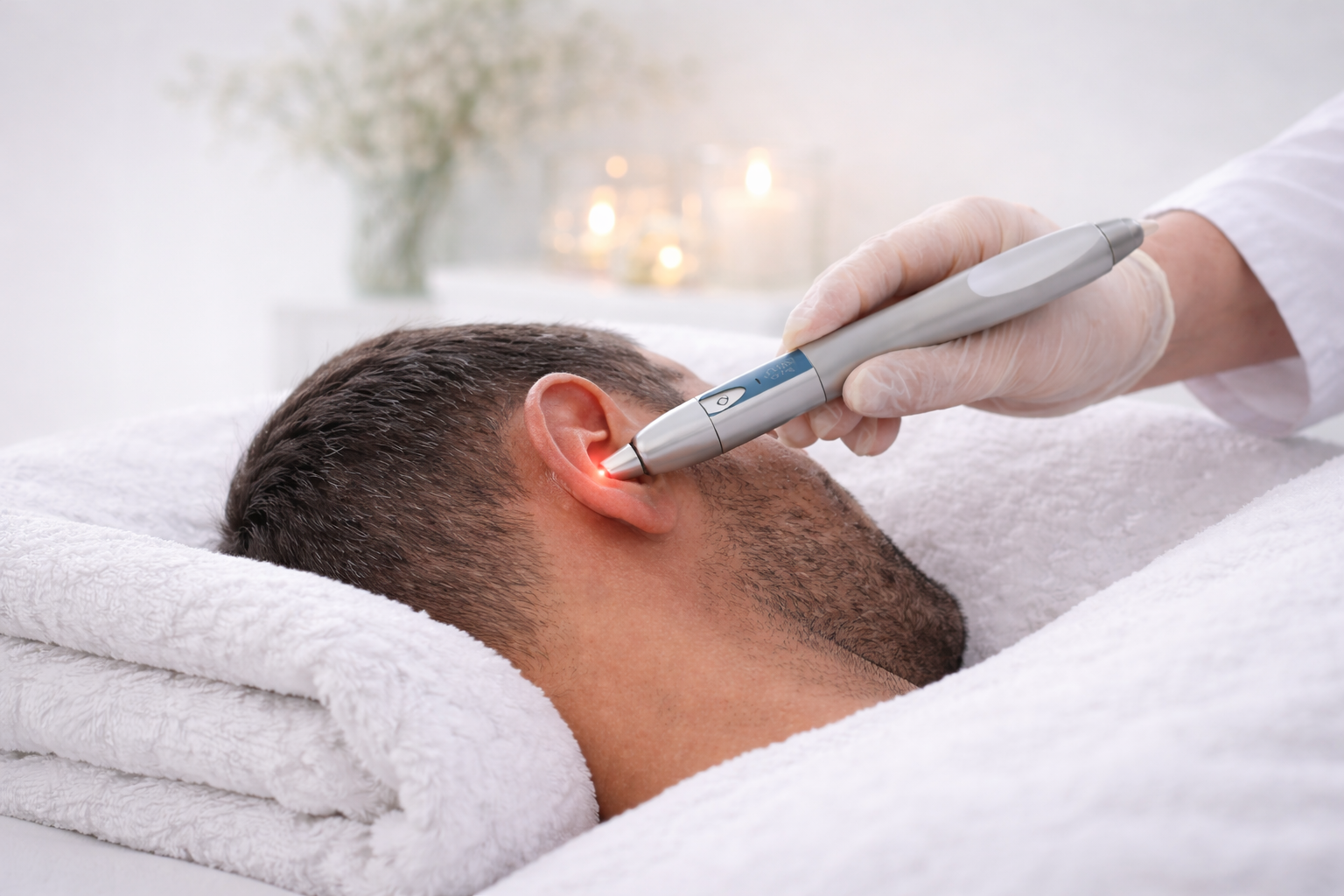 Aplicación del láser MIRAÏ en un punto de la oreja